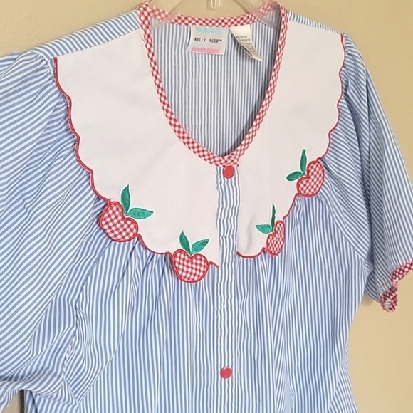 Kelly Reed Vintage Striped Apple Applique Button Front Nightgown - Size Medium - Picture 4 of 9